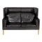 2-Seater Sofa with Black Patinated Leather and Oak Wood Legs by Børge Mogensen for Fredericia 1