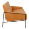 2-Seater Airport Sofa with Cognac Aniline Leather and Brass Frame by Arne Jacobsen for Fritz Hansen, 1960s 2