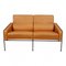 2-Seater Airport Sofa with Cognac Aniline Leather and Brass Frame by Arne Jacobsen for Fritz Hansen, 1960s, Image 1