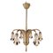 Mid-Century Brass Chandelier with Feather Shaped Arms and Black Pearls, 1960s 1