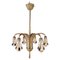 Mid-Century Brass Chandelier with Feather Shaped Arms and Black Pearls, 1960s, Image 1