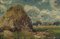 Französische Schule, Impressionistische Landschaft mit Heuhaufen, Öl auf Holz, 19. Jh., Gerahmt 2