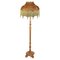 Wood Carved Floor Lamp with Fringed Lampshade, Italy, 1970s, Image 1