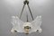 Art Deco French Four-Light White Frosted Glass Shell Ceiling Lamp, 1930s, Image 11