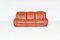 Sculptural Three-Seater Lounge Sofa in Orange Brown Leather, Italy, 1970s 3