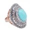 Rose Gold and Silver Ring with Turquoise and Diamonds, 1960s, Image 2