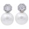 18 Karat White Gold Earrings with South-Sea Pearls and Diamonds, Set of 2 1