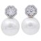 Boucles d'Oreilles en Or Blanc 18 Carats avec Perles des Mers du Sud et Diamants, Set de 2 1