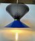 Vintage Italian Blue Diablo Pendant Ceiling Lamp with Brass Disc, 1970s 4