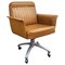 Italian Brown Leather & Metal Open Arm Swivel Desk Chair, 1970s 1