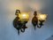 French Flower-Shaped Smoke Glass & Brass Sconces, 1940s, France, Set of 2 3