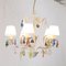 5-Light Chandelier with White Lampshades, Ivory-Colored Frame & Colored Pendants in Murano Glass 4