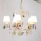 5-Light Chandelier with White Lampshades, Ivory-Colored Frame & Colored Pendants in Murano Glass, Image 4