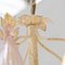 Lampadario a 5 luci con paralumi bianchi, struttura color avorio e pendenti colorati in vetro di Murano, Immagine 10