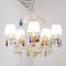 5-Light Chandelier with White Lampshades, Ivory-Colored Frame & Colored Pendants in Murano Glass 5