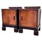 Art Deco Walnut Slab Side Cabinets or Nightstands with Carved Base, 1930s, Set of 2 1