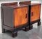 Art Deco Walnut Slab Side Cabinets or Nightstands with Carved Base, 1930s, Set of 2 4