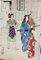 Composición figurativa, varios artistas japoneses, siglo XIX, grabados coloreados. Juego de 8, Imagen 5