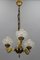 Empire French Brass, Bronze and Frosted Glass Three-Light Chandelier, 1950s, Image 5