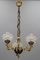 Empire French Brass, Bronze and Frosted Glass Three-Light Chandelier, 1950s 4
