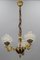 Empire French Brass, Bronze and Frosted Glass Three-Light Chandelier, 1950s 2