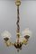 Empire French Brass, Bronze and Frosted Glass Three-Light Chandelier, 1950s, Image 2