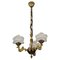 Empire French Brass, Bronze and Frosted Glass Three-Light Chandelier, 1950s, Image 1