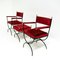 Mid-Century Savonarola Chairs and Stool in Cherry Red Velvet, 1960s, Set of 3 3