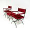 Mid-Century Savonarola Chairs and Stool in Cherry Red Velvet, 1960s, Set of 3, Image 3