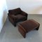 Maralunga Armchair with Ottoman in Original Velvet by Vico Magistretti Cassina, 1970s, Set of 2 5