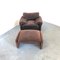 Maralunga Armchair with Ottoman in Original Velvet by Vico Magistretti Cassina, 1970s, Set of 2 9