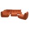 Orange Leather Togo Sofa Set by Michel Ducaroy for Ligne Roset, 1990s, Set of 5 1