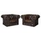 Set of Vintage Distressed Brown Leather Chesterfield Gentlemans Club Chairs 1
