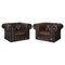 Vintage Distressed Brown Leather Chesterfield Gentlemans Club Chairs, Set of 2, Image 1