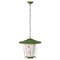 Mid-Century Italian Round Opaline Glass and Brass Green Lantern Chandelier, 1950s, Image 1