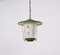 Mid-Century Italian Round Opaline Glass and Brass Green Lantern Chandelier, 1950s 14