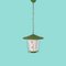 Mid-Century Italian Round Opaline Glass and Brass Green Lantern Chandelier, 1950s, Image 3