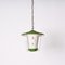 Mid-Century Italian Round Opaline Glass and Brass Green Lantern Chandelier, 1950s, Image 12