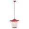 Mid-Century Italian Round Opaline Glass and Brass Red Lantern Chandelier, 1950s, Image 1