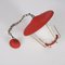 Mid-Century Italian Round Opaline Glass and Brass Red Lantern Chandelier, 1950s 5