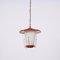 Mid-Century Italian Round Opaline Glass and Brass Red Lantern Chandelier, 1950s 2