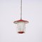 Mid-Century Italian Round Opaline Glass and Brass Red Lantern Chandelier, 1950s, Image 2
