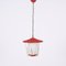Mid-Century Italian Round Opaline Glass and Brass Red Lantern Chandelier, 1950s 4