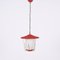 Mid-Century Italian Round Opaline Glass and Brass Red Lantern Chandelier, 1950s, Image 4