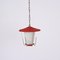 Mid-Century Italian Round Opaline Glass and Brass Red Lantern Chandelier, 1950s, Image 11