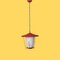 Mid-Century Italian Round Opaline Glass and Brass Red Lantern Chandelier, 1950s, Image 12