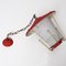 Mid-Century Italian Round Opaline Glass and Brass Red Lantern Chandelier, 1950s 10