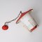 Mid-Century Italian Round Opaline Glass and Brass Red Lantern Chandelier, 1950s 19