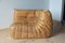 Camel Brown Leather Togo Lounge Chair, Corner and 2-Seat Sofa by Michel Ducaroy for Ligne Roset, Set of 3 9