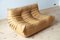 Camel Brown Leather Togo Lounge Chair, Corner and 2-Seat Sofa by Michel Ducaroy for Ligne Roset, Set of 3, Image 11